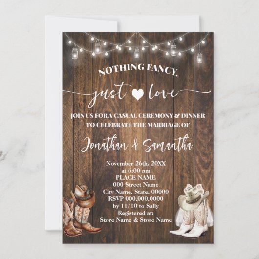 Invitation Western Nothing Fancy Just Love Mariage Décontract (Devant)