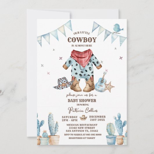 Invitation Western Our Little Cowboy Rodeo Baby shower (Devant)