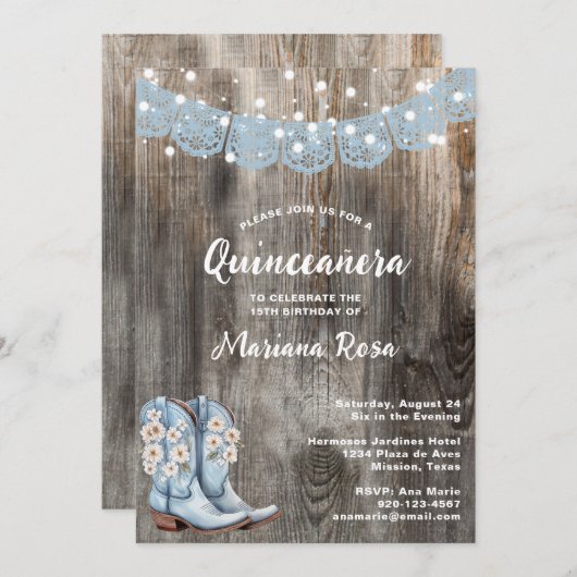 Invitation Western Papado Picado Quinceanera fête d'anniversa (Devant / Derrière)