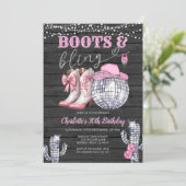 Invitation Western Pink Boots & Bling Cowgirl Cactus Annivers (Debout devant)