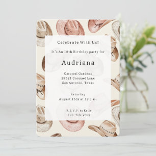 Invitation Western Pink Cream Cowgirl Casquettes Anniversaire