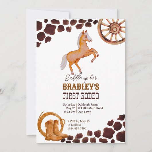 Invitation Western premier rodéo saddup cheval fête d'anniver (Devant)