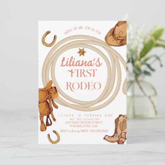 Invitation Western Premier Rodeo Wild West Cowboy rose Annive (Debout devant)