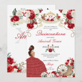 Invitation Western Pretty Red Charro Cowgirl Quinceañera (Devant / Derrière)