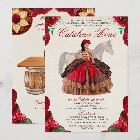 Invitation Western Quinceanera Quince Anos (Devant / Derrière)