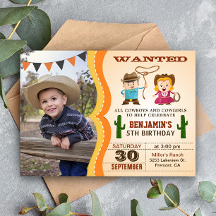 Invitation Western Recherché Cowboy Photo fête d'anniversaire