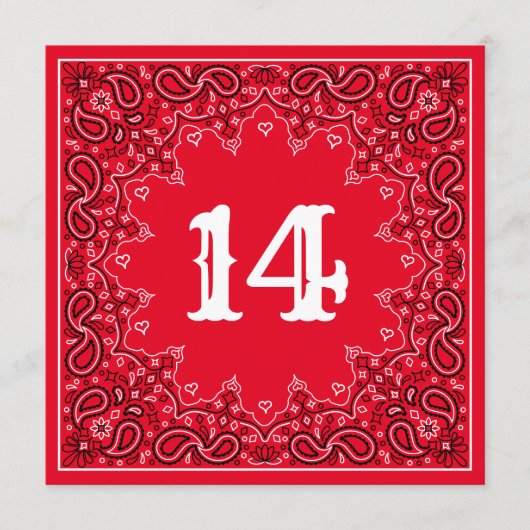 Invitation Western Red Bandana Carré Numéro de la table du Ma (Devant)