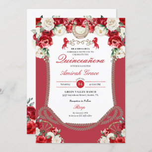 Invitation Western Red Roses Charro Cowgirl Quinceañera