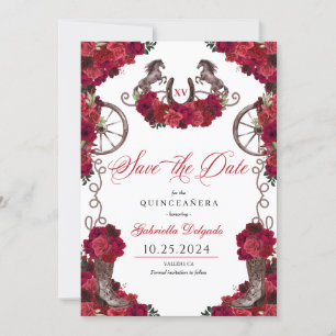 Invitation Western Red Roses Charro Sauvez La Date Quinceañer
