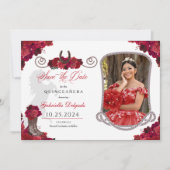 Invitation Western Red Roses Quinceañera Enregistrer La Date  (Devant)