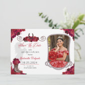 Invitation Western Red Roses Quinceañera Enregistrer La Date (Debout devant)