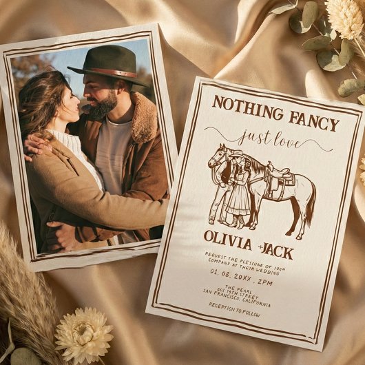 Invitation Western Retro Funky Hand Drawn Photo Wedding