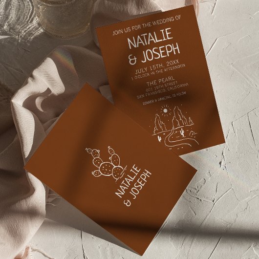 Invitation Western Retro Main tirée Désert Mariage moderne