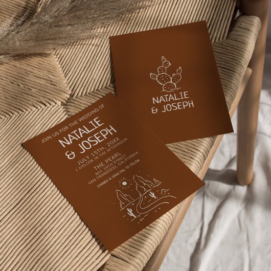 Invitation Western Retro Main tirée Désert Mariage moderne