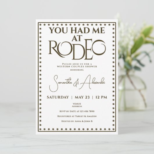 Invitation Western Rodeo Bridal Couples Douche (Debout devant)