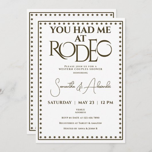 Invitation Western Rodeo Bridal Couples Douche (Devant / Derrière)