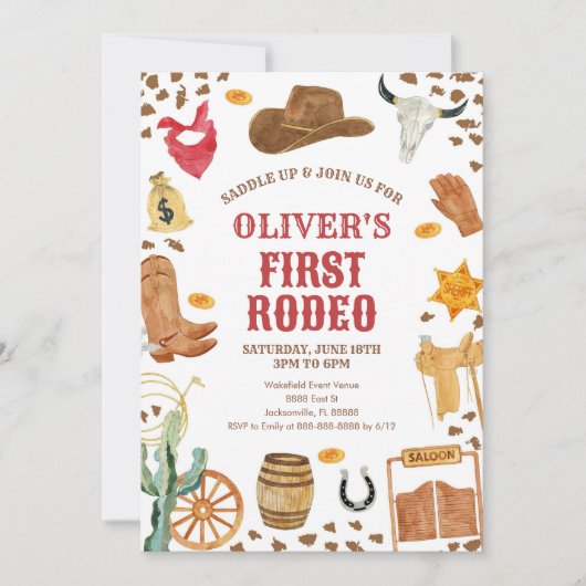 Invitation Western Rodeo Cowboy First Rodeo 1st Birthday (Devant)