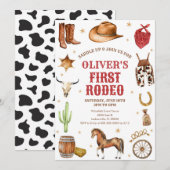 Invitation Western Rodeo Cowboy First Rodeo 1st Birthday (Devant / Derrière)