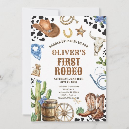 Invitation Western Rodeo Cowboy First Rodeo 1st Birthday (Devant)