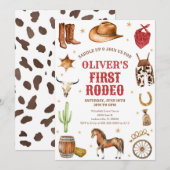 Invitation Western Rodeo Cowboy First Rodeo 1st Birthday (Devant / Derrière)