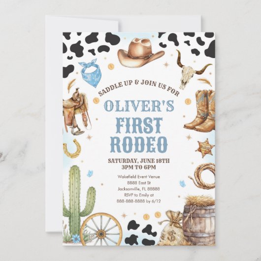 Invitation Western Rodeo Cowboy First Rodeo 1st Birthday (Devant)