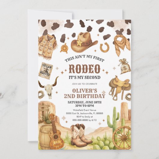 Invitation Western Rodeo Cowboy Second Rodeo 2nd Birthday (Devant)