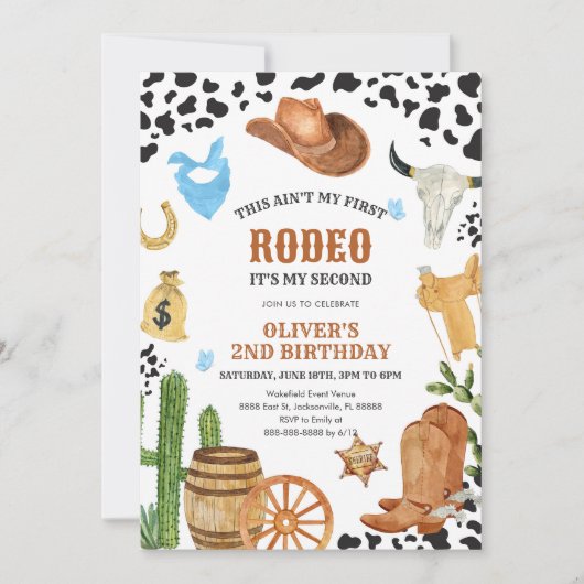 Invitation Western Rodeo Cowboy Second Rodeo 2nd Birthday (Devant)