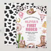 Invitation Western Rodeo Cowgirl First Rodeo 1st Birthday (Devant / Derrière)