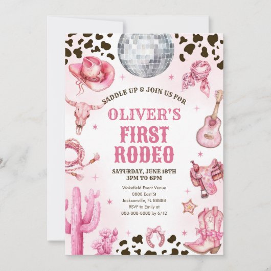 Invitation Western Rodeo Cowgirl First Rodeo 1st Birthday (Devant)