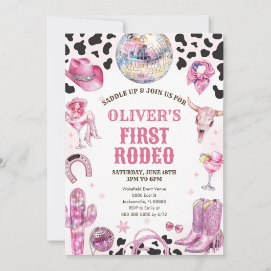 Invitation Western Rodeo Cowgirl First Rodeo 1st Birthday (Devant)