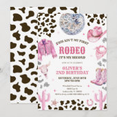 Invitation Western Rodeo Cowgirl Second Rodeo 2nd Birthday (Devant / Derrière)