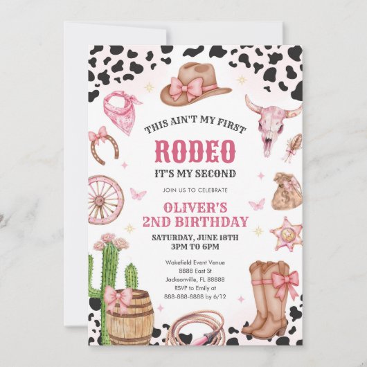 Invitation Western Rodeo Cowgirl Second Rodeo 2nd Birthday (Devant)
