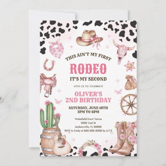 Invitation Western Rodeo Cowgirl Second Rodeo 2nd Birthday (Devant)
