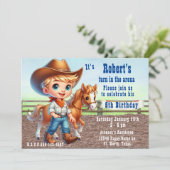 Invitation Western Rodeo Petit Cowboy Avec Cheval Anniversair (Debout devant)