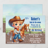 Invitation Western Rodeo Petit Cowboy Avec Cheval Anniversair (Devant / Derrière)