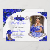 Invitation Western Royal Blue Quinceañera Enregistrer La Date (Devant / Derrière)