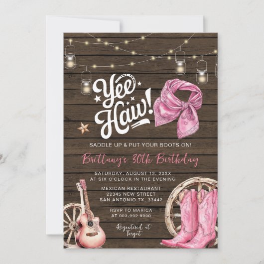 Invitation Western Rustic 30e, 40e anniversaire de la fille (Devant)