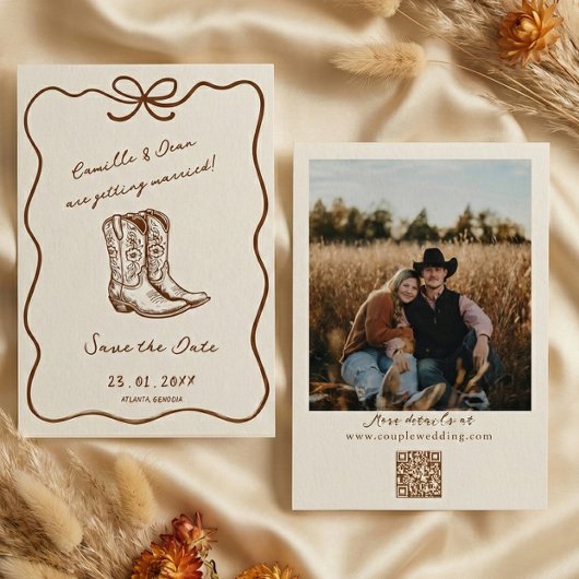 Invitation Western Rustic boho photo QR Code Save the Date  I