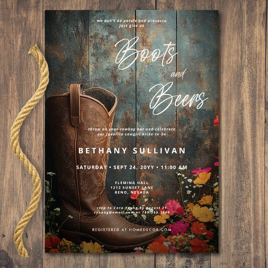 Invitation Western Rustic Boots & Beers Fête des mariées