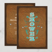 Invitation Western Rustic Brown & Fête des mariées Turquoise (Devant / Derrière)