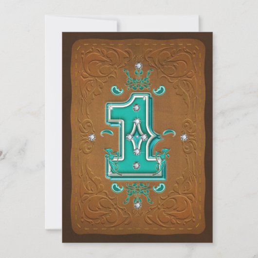 Invitation Western Rustic Brown & Turquoise 1 Une 1ère Partie (Devant)