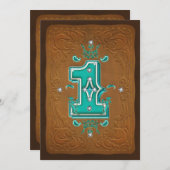Invitation Western Rustic Brown & Turquoise 1 Une 1ère Partie (Devant / Derrière)