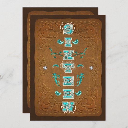 Invitation Western Rustic Brown & Turquoise SIXTEEN 16 Partie (Devant / Derrière)