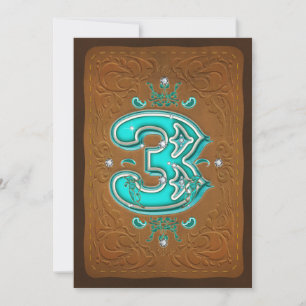 Invitation Western Rustic Brown & Turquoise TROIS 3 3ème Part