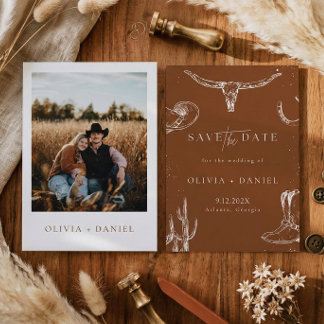 Invitation Western Rustic Country cowboy Photo Save The Date