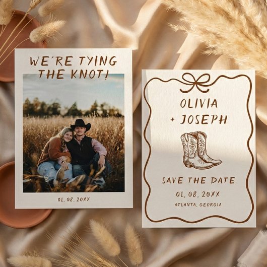 Invitation Western Rustic Cowboy Boots Photo Save the Date