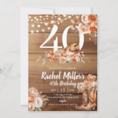 Invitation Western Rustic Dried Flower Hat Boots Birthday (Devant)