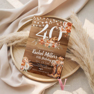 Invitation Western Rustic Dried Flower Hat Boots Birthday