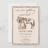 Invitation Western Rustic Hand Drawn Photo QR Code Wedding (Devant)