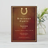 Invitation Western Rustic Horseshoe Burgundy Gold Birthday (Debout devant)